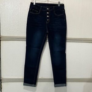 High Rise Skinny Jeans, Button Fly, Medium Wash, size large